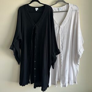 BUNDLE Swim 365 Womens Plus Size button-front kaftan cover-up Gauze Cotton 38/40